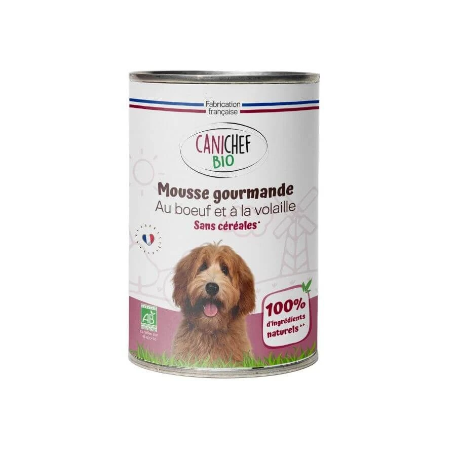 Canichef Mousse Bio Volaille Bœuf Sans Céréales Chien 400 G 1 Canichef Mousse Bio Volaille Bœuf Sans Céréales Chien 400 G